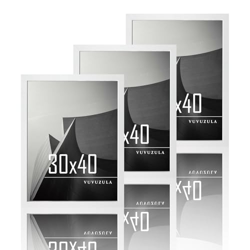 VUVUZULA Bilderrahmen 30x40cm Weiß Holz Fotorahmen 12x16 Zoll Holzrahmen MDF Rahmen 30x40cm 3er Set