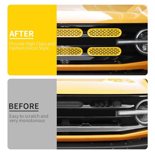 Image of Linskip Oval Grille Inserts Fit for 2021-2025 Ford Bronco, Front Mesh Grille Cover for Bronco Exterior Accessories, Enhancing Vehicle Front Appearance(yellow)