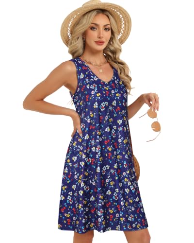 Image of elescat Womens Summer Dresses Casual V Neck Sleeveless Pockets Beach Loose Tank Sundress 2026