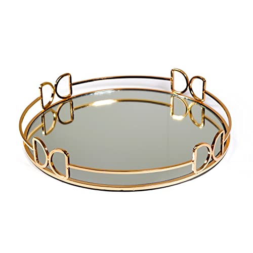 Best Round Mirrored Tray for Coffee Table: Stylish & Functional Picks 5 LINDLEMANN Decorative Tray Metal Mirrored Round Serving Trays with Butterfly Handles Perfume Jewelry Trinket Organizer for Bathroom Vanity Home Décor (Gold, 12