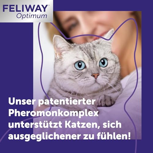 FELIWAY Optimum 3x30 Tage Vorteilspack für Pheromon Verdampfer, 3x48ml - Hilft Anzeichen von Stress bei Katzen und Kitten zu reduzieren, von Tierärzten empfohlen, klinisch getestet, für mehr Harmonie