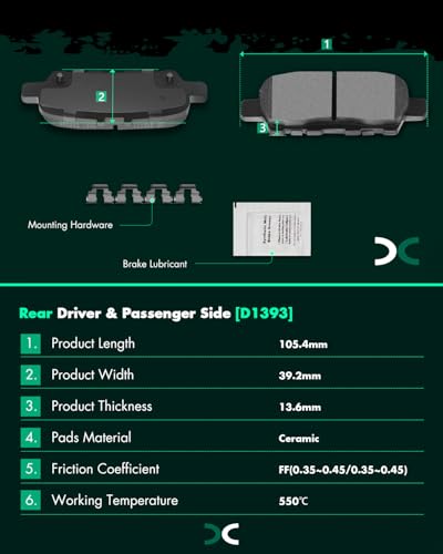 Image of SCITOO D1736 D1393 Ceramic Brake Pads Sets Front & Rear w /Hardware Replacement For INFINITI For Q50 14-22,For INFINITI For Q60 17-22,For INFINITI For QX50 16-17,For Nissan For Rogue 14-17 19