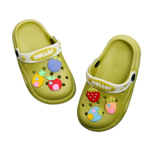 Image of Yellow Bee Rubber Fruits Applique Clogs for Girls, Green