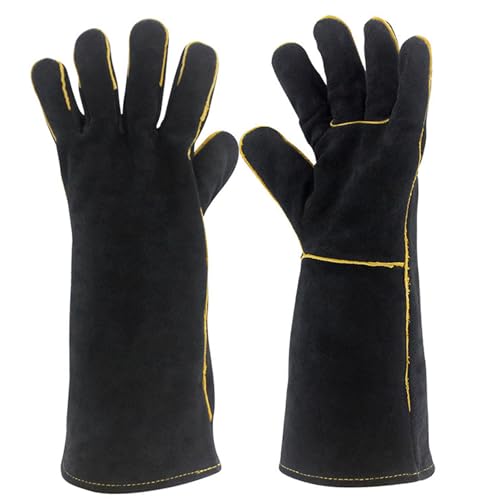 Hperu 1 paire de gants de soudage 16 pouces gants feu résistants à la chaleur pour brûleurs à bois, barbecue, cheminée, cuisinière, four, gril résistant la chaleur