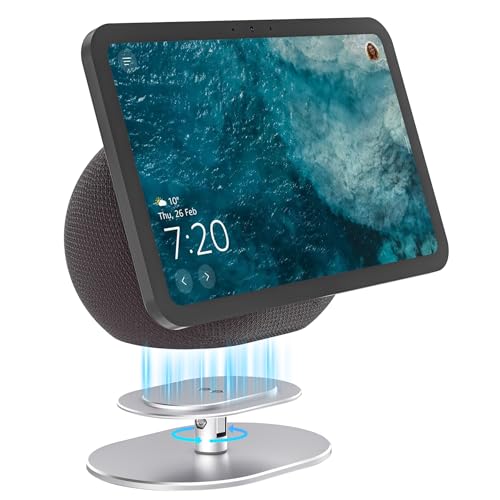 ZHGM Adjustable Stand for Echo Show 8 4th Gen 2025 Release 360 Horizontal Swivel Tiltable Aluminum Smart Display Table Holder with Anti-Slip Base No Assembly Required (Silver)