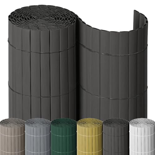 NOOR PVC Sichtschutzmatte - wetterfester Sichtschutzzaun für Balkon, Terrasse und Garten - stabile Balkonverkleidung als Sichtschutz - einfache Montage der Zaunblende - Anthrazit 90 cm x 3 m