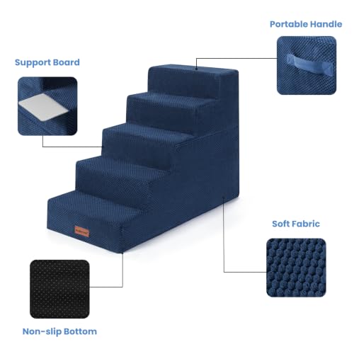 Image of Aodisman Dog Stairs for High Beds 22.6 inch H, 5-Step Pet Steps for Small Dogs