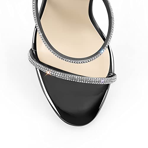 Image of richealnini Rhinestone Stiletto Heels Sandals for Women Crystal Straps Buckle Up Party Dress
