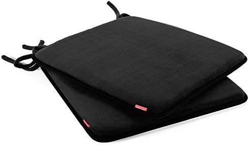 Dining Chair Pads,2 Pack Non Slip Memory Foam Kitchen Chair Cushions Pads with Ties and Gripper Backing by Shinnwa(16" Square,Velvet Black)