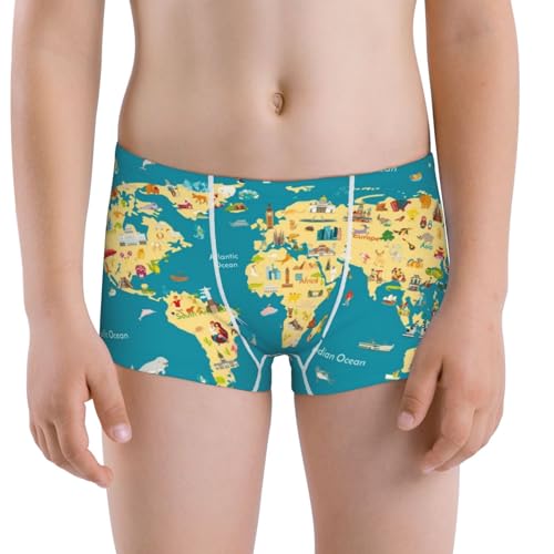Boys' Cotton Boxer Brief Soft Underwear-World Map With Landmarks - Main Image