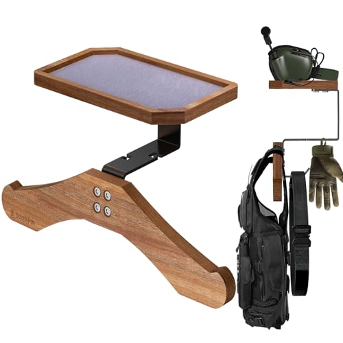 Tactical Vest Hanger- Solid Wood Tactical Gear Rack with Top Wooden Holder Tray for Walkie-Talkie,Earmuffs - Multifunction Tactical Gear Wall Mount for Motorcycle Football Skating Gear