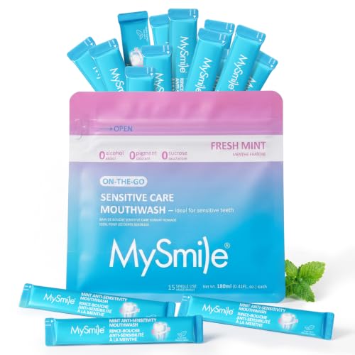 Image of MySmile Travel Mouthwash Alchohol Free, Mild Mint, 0.41 fl. oz x 15 Pack | Hydroxyapatite Oral Rinse Fluoride Free, Portable Individual Packets, Supports Gum Health, Freshens Breath