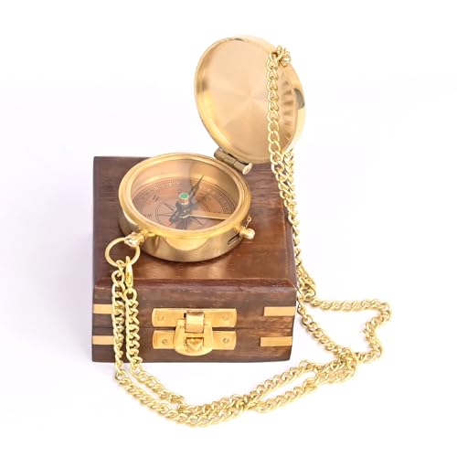 Brújula de latón grabada con verso de escritura religiosa (Josué 1:9) - Perfecta para bautizo, confirmación, comunión - Ideal para ahijado, iglesia, graduación - Presentada en caja de madera miniatura 2