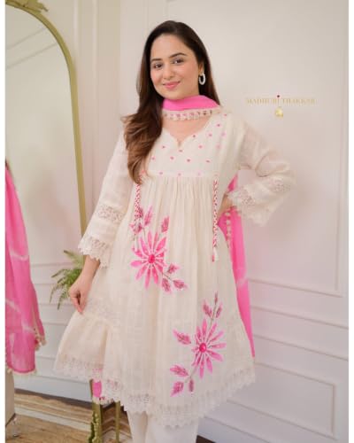 Image of HIMAIRA Women's Embroidered Kurta Pant Dupatta Set Designer Ethnic Suit Set for Women Straight Kurti with Pant & Dupatta Traditional Festive Salwar Suit Set