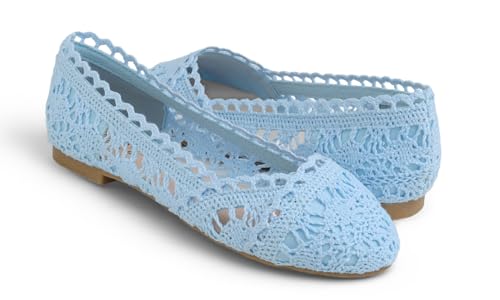 Image of FEVERSOLE Women's Comfort Breathable Knit Crochet Shoes Lace Ballet Flats