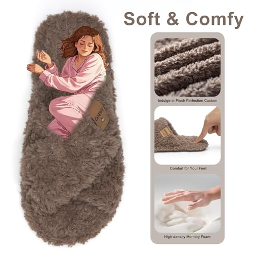 Image of GOEWY Fuzzy Open Toe Slippers for Women Cozy Memory Foam House Shoes Indoor | Cute Cross Band,Soft Faux Fur,Anti-slip Sole Outdoor,Machine-washable,Lightweight,Slip on Gifts for Women,Mom and Bridesmaid