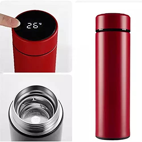 Garrafa Térmica Inox A Vácuo Termômetro Display Led 500 ML Cor:Vermelho