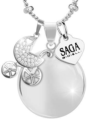 SAGA GIOIELLINECKLACE CALLS PREGNANCY ANGELS, RECALL OF ANGELS, LONG NECKLACE PREGNANT WOMAN CHARM CARROZZINO, MODELLO, Stainless Steel, No Gemstone