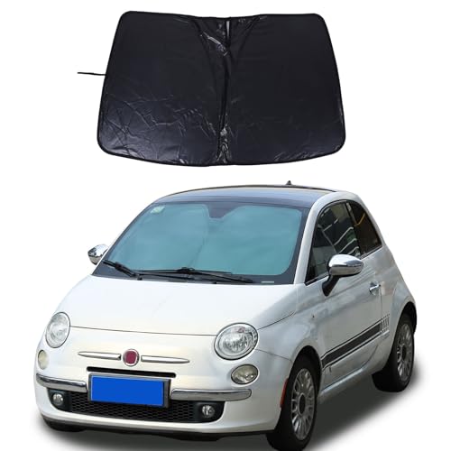 The Original Windshield Sun Shade Compatible with Fiat 500 2010-2024 Abarth 595 2014-2024 Car Windshield Reflective Sunshade Protector Sun Shade Accessories (Black)