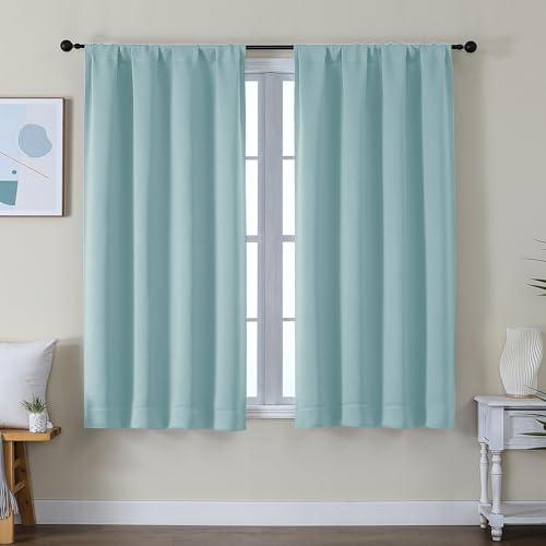 Image of Simplebrand Ava Aqua Short Blackout Curtains for Bedroom 54 Inches Long 2 Panels Set, Solid Thermal Insulated, Energy Saving Window Treatment Curtains Blackout Drapes, W40 x L54 Inch, Aqua