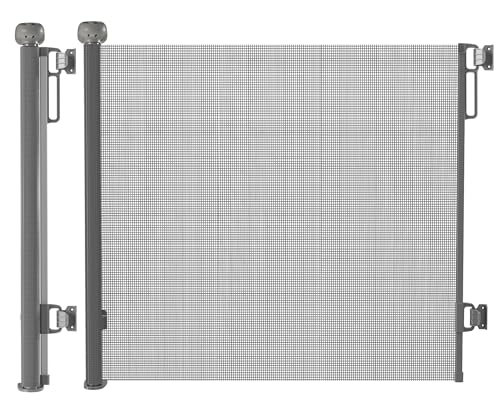 YOLAY Retractable Baby Gate 55" Wide, Secure Mesh Pet Safety Gate with Auto-Lock, Child Safety Barrier for Doorways and Stairs, Dog Gates Indoor (Grey)