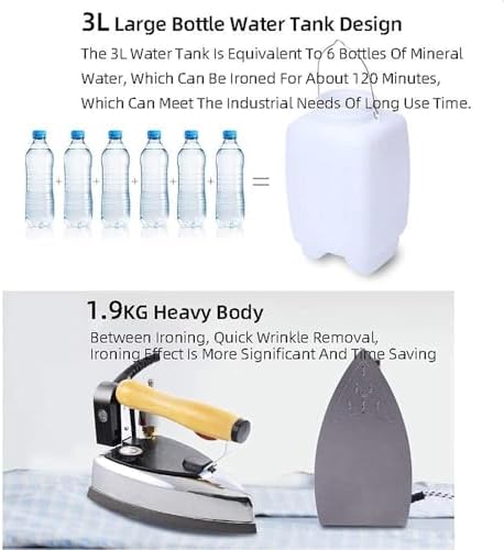 Industrial Bottle Vertical Steam Iron with 3L Water Tank - 1200W Electric Iron for Families, Dry Cleaners, Clothing Stores - 6-level Temperature Adjustment Steam Press - Includes Iron Boots