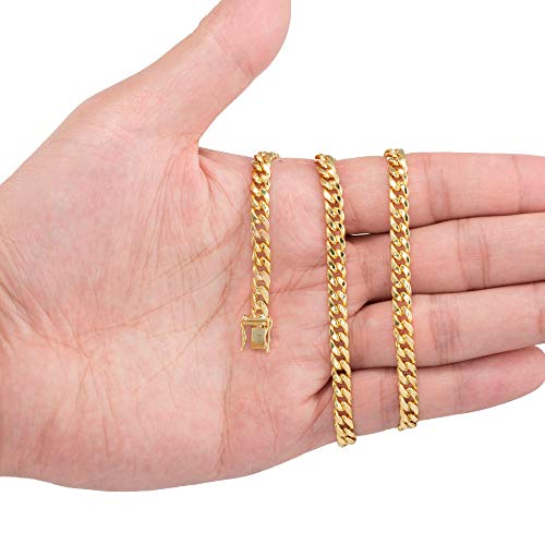 Nuragold 10k Real Yellow Gold Miami Cuban Link 5mm Chain Necklace (16"-30") Italian Jewelry for Men & Women4