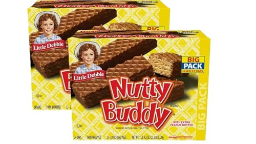 Little Debbies Nutty Buddy Big Pack, (Pack of 2) Chocolate Fudge & Peanut Butter Wafer Bars, 2 bars per package, 12 packages per box