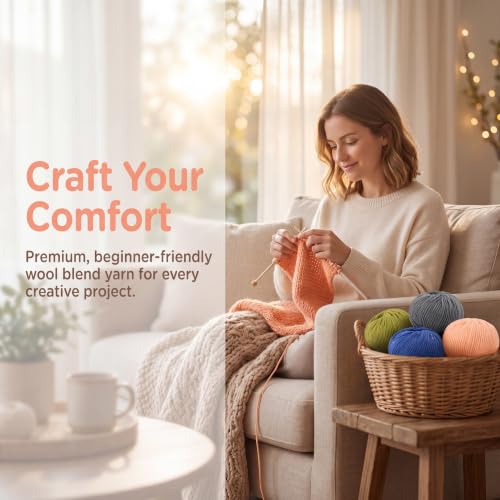 Image of Coopay Wool Yarn for Crocheting -12 Pack Wool Yarn for Knitting | 60% Wool 40% Polyester - 50g /1.76oz -#4 Worsted weight-60 Yds Colorful Crochet Wool Blend Yarn for Clothes, Scarves, Blankets