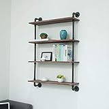 KKLE Industrial Pipe Shelving Bookshelf Rustic Modern Wood Ladder Storage Shelf 4-Tier Retro Wall Mount Pipe Design DIY Shelving (24in)