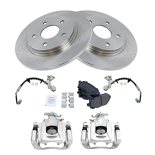 Image of TRQ Rear Brake Pad and Rotor Set Semi Metallic Rotors Calipers Hoses