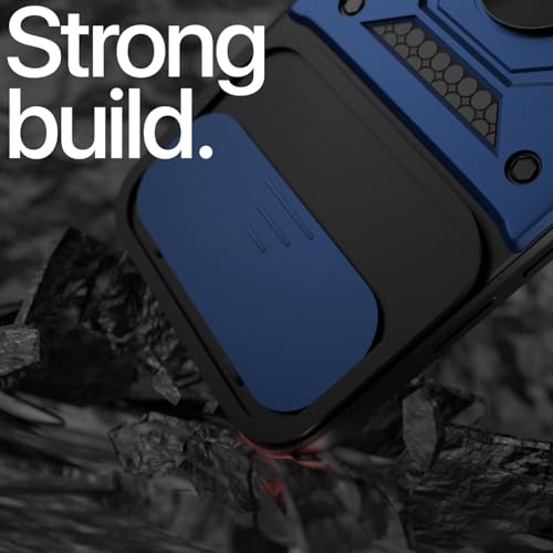 Image of Pikkme Back Cover for Google Pixel 9A | 360 Protection Case | Sliding Camera Shield Cover & Ring Holder Stand D10 Tough Armor Bumper Case (Blue)