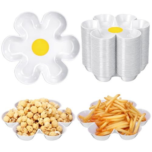 36 Pack Daisy Flower Plastic Plates, Reusable Chip and Dip Serving Platter, Unbreakable Snack and Appetizer Trays, Party Tableware Food Bowls for Kids Birthday, Picnic, Spring Summer Party