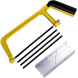 Mini Metal Mitre Box and Saw Set, 6 Inch Extra Fine Cut Hand Saw, 5.3 Inch Small Aluminum Miter Box with 3 Hacksaw Replacement Blades for Crafts, Hobby Projects, Cutting Wood, Soft Metal