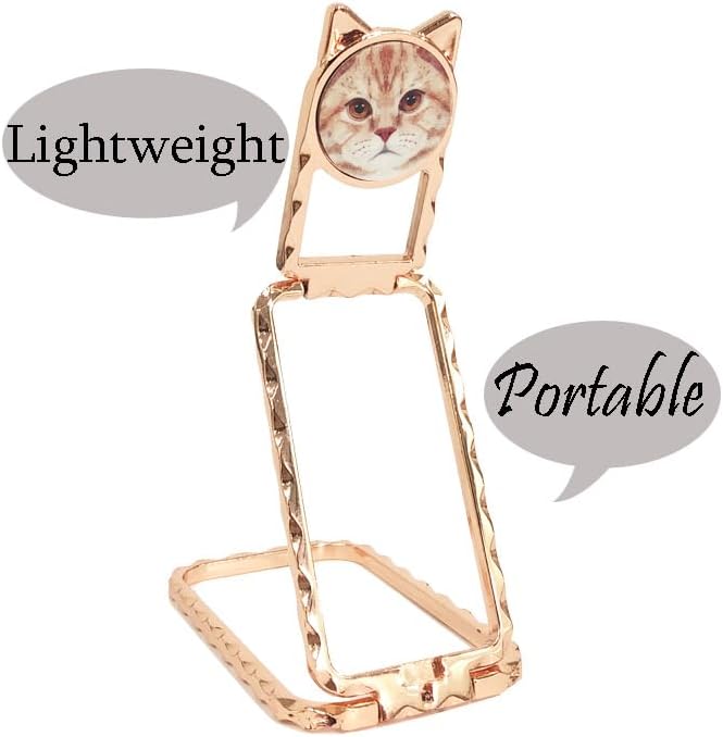 Foldable Cell Phone Stand for Desk,Rose Gold Rotatable Multi-Angle Hand Grip for All Smartphones, Cat Pattern Adjustable Cellphone Ring Holder Finger Kickstand for Office Desktop & Magnetic Car Mount - Image 2
