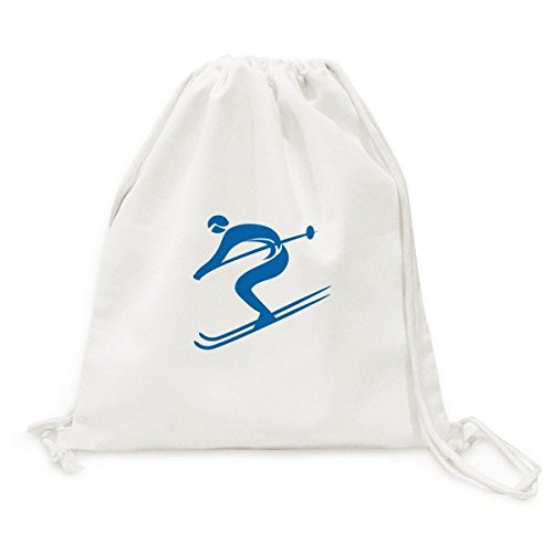 Toile drawstring backpack voyage sac à dos cordon bleu motif ski