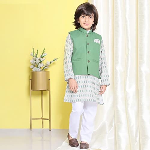 Image of AJ DEZINES Kids Cotton Kurta Trouser With Waistcoat Set For Boys