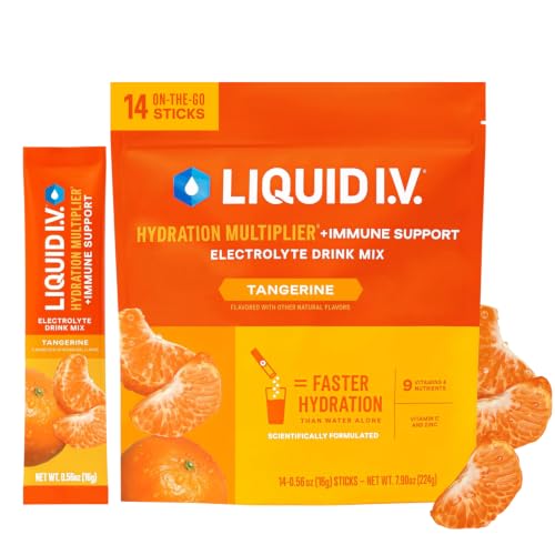 Image of Liquid I.V. Hydration + Immune Electrolytes, Tangerine, 14 Count | Scientifically Formulated | Immune Defense | Vitamin C & Zinc | No Artificial Sweeteners | Non-GMO | Powder Drink Mix