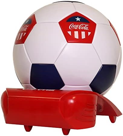 Coca-Cola Soccer Ball Mini Fridge, 5 Can Beverage Cooler with Hidden Opening, White Red Black, Unique Accessory for Den, Games Room, Man-Cave, Dorm, Sports Fans, Students
