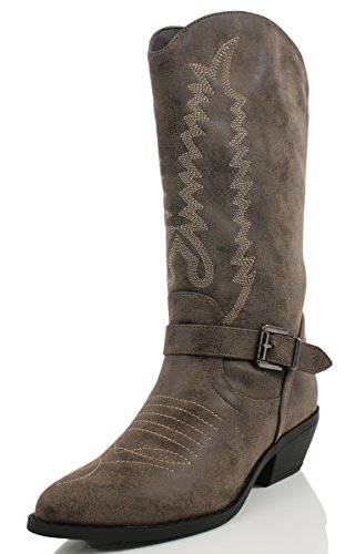 SODA Women's Zoning Western Cowboy Stitching Pointed Toe Knee High Pull On Tabs