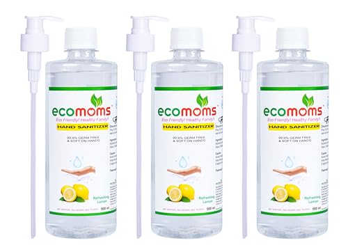 Image of Ecomoms hand sanitizer 500ml Gel and Sanitizer 75% Alcohol-Based Kills 99.9% of Germs Skin safe (Pack of 3)