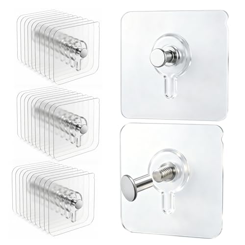 FLOWERUN 30 Stück Klebenagel für Bilderrahmen Bilderhaken Selbstklebend Bilder Aufhängen ohne Bohren Transparent Klebehaken Bilder für Fotos Poster Wanddeko Maximale 10 kg