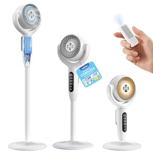 Image of 12000mAh Battery Powered Air Circulator Fan, 3-in-1 Height Adjustable Floor /Table /Desk Oscillating Pedestal Fan with LED Light, 20dB Quiet Cordless Rechargeable Cooling Fan for Bedroom Outdoor