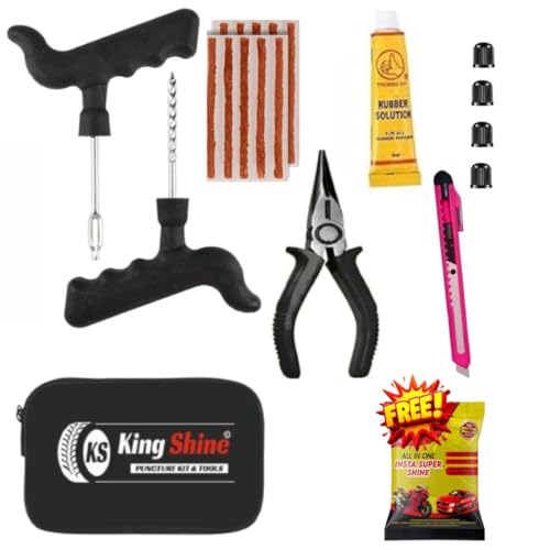 Image of 8in1 Universal Tubeless Tire Puncher Kit Emergency Flat Tire Repair Patch Puncture Kit for Car, Bike, SUV, & Motorcycle with Storage Bag, Polish, Plier