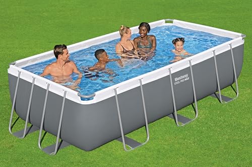 Bestway Power Steel Frame Pool Set mit Filterpumpe 404 x 201 x 100 cm, grau, eckig