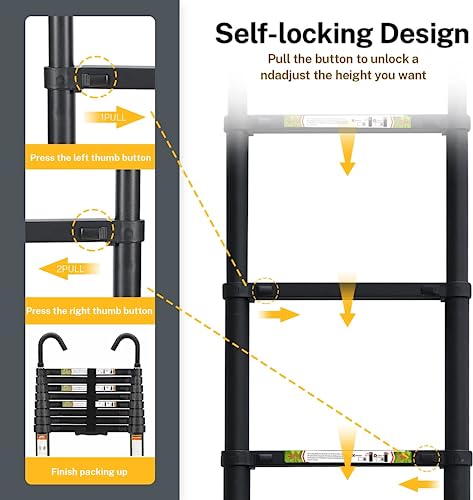 image for Telescopic Ladder, 10.5FT RIKADE Aluminum Telescoping Ladder with Non-