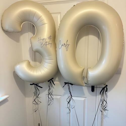 Image of Cream Number 9 Balloons,40 Inch 9 Balloons Giant Helium Foil Mylar Beige 9 Balloon Number for Birthday Party Anniversary Decorations