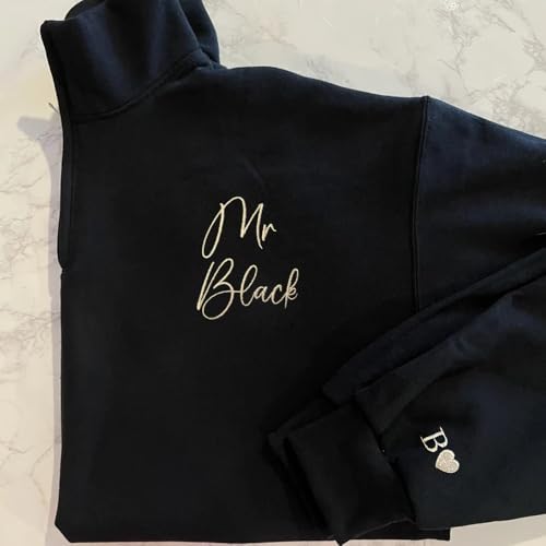 GODMERCH Personalized Embroidered Mr&Mrs Quarter Zip Sweatshirt, Wife Bride Fiancee Sweater, Bride To Be Gifts, Bridal Shower Engagement Gifts3