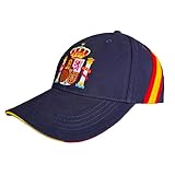 Gorra de España con Escudo Real, 6 Paneles, 100% Algodón Peinado, Ajustable, con Cinta de Bandera Española, para Deportes, Golf, Tenis, Béisbol, Uso Diario (FR/ES, Letras, Talla única, Azul marino)