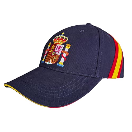 Gorra de España con Escudo Real, 6 Paneles, 100% Algodón Peinado, Ajustable, con Cinta de Bandera Española, para Deportes, Golf, Tenis, Béisbol, Uso Diario (FR/ES, Letras, Talla única, Azul marino)